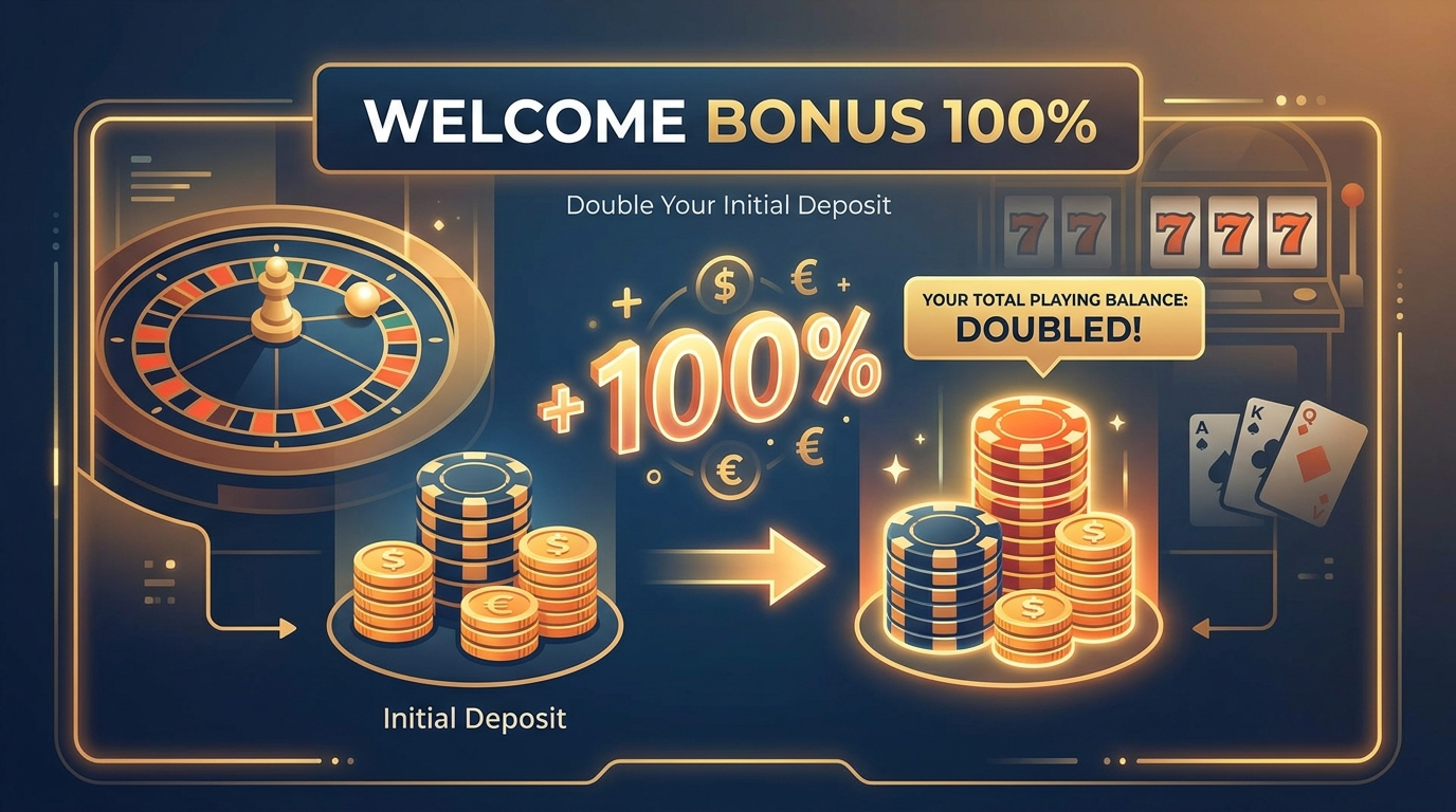 Top Online Casinos Offering a 100% Welcome Bonus (with Comparison)